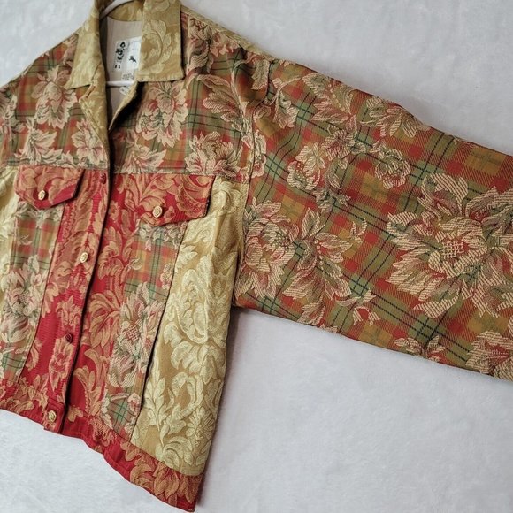 Vtg My Boyfriends Back Womens Denim Jacket Floral Patchwork Pattern Rose Buttons - Picture 7 of 16